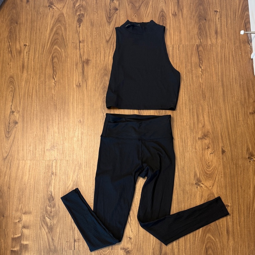 2 piece set!!! Victoria's Secret Black Ribbed Sleeveless Top and Leggings